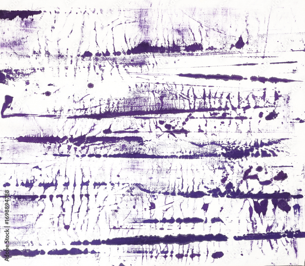 Fototapeta premium Abstract artistic background with purple ink strokes, splatters, and textured patterns on white canvas. Modern minimal design for creative projects, decor, graphic design, and digital art use.