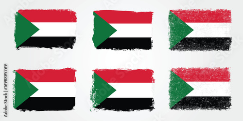 Sudan flag collection in grunge brush style