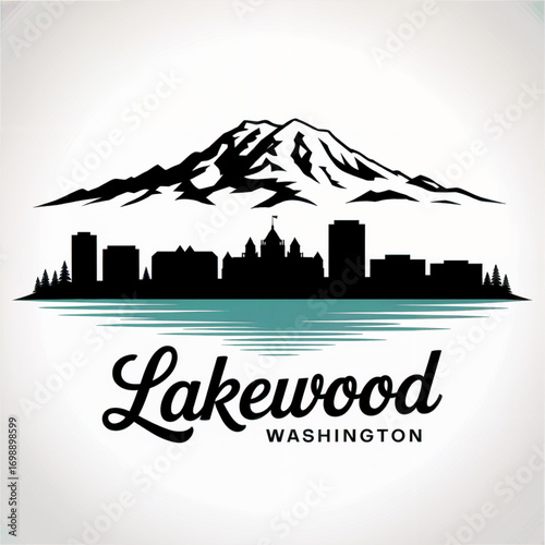 Quadro su tela Lakewood Skyline Silhouette — Washington Puget Sound Suburb Vector Illustration