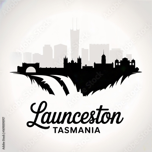 Launceston Australia Skyline Silhouette — A Historic Northern Tasmanian City with Gorge Backdrop Vector Illustration
