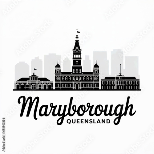 Maryborough Australia Skyline Silhouette — A Historic Heritage City in Queensland Vector Illustration