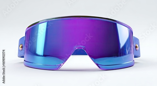 Colorful, iridescent ski goggles on a white background