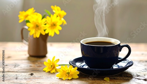 Morning coffee with flowers