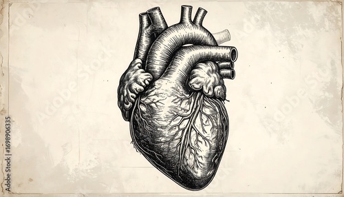 Detailed anatomical drawing of a human heart