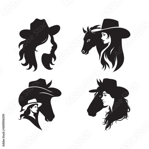Black white silhouette horse head woman