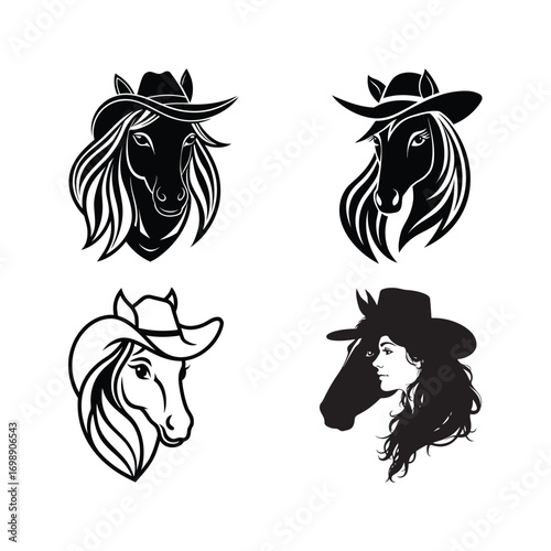 Black white silhouette horse head woman
