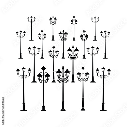 Black white silhouette street lamp