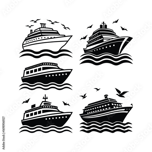 Black white silhouette travel marine ship