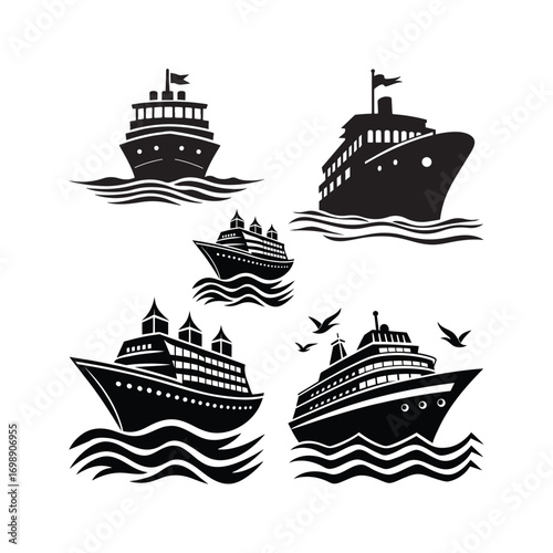 Black white silhouette travel marine ship