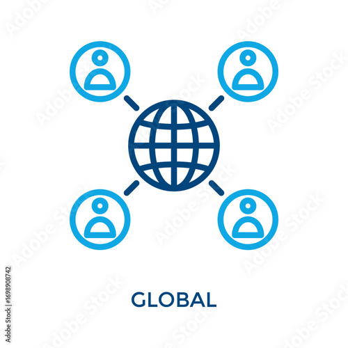 Global Icon Outline Color Style. Vector Illustration For Graphic Design