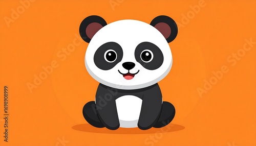 Cute cartoon panda sitting on orange background