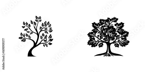 The Orchard Tree Icon is represented by a stylized black and white illustration of a fruitful tree set against a backdrop of gently rolling hills, symbolizing growth, abundance, and nature's bounty