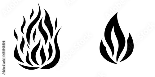 The icon known as Burning Flames is a bold graphic representation of flames in black and white, symbolizing intense heat, passion, and energy, suitable for graphic design and digital projects