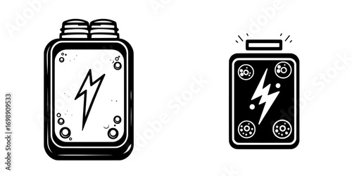 A fully charged battery is represented by the Charged Battery Icon, a simple yet powerful design consisting of a black silhouette and a lightning bolt symbol, suitable for use on app interfaces and