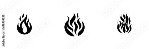 The Fiery Flame Icon is a simple yet bold symbol presented in black and white, illustrating a flame that embodies heat, passion, and energy, making it suitable for various creative endeavors