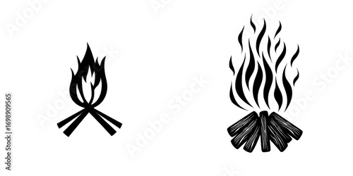 Fiery Abstract Icon: A striking, monochromatic abstract depiction of flames, characterized by sharp lines and dynamic curves, embodying power, energy, and intensity