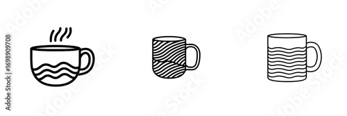 A minimalist line art illustration of a steaming coffee cup is presented in Cozy Coffee Cup Illustration, ideal for coffee shop menus, cafe websites, or social media posts