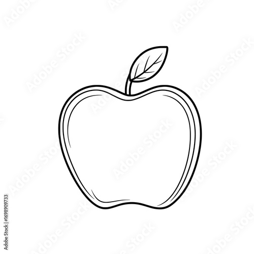 The Apple Icon is represented by a minimalist line art design of an apple accompanied by a leaf, making it suitable for various digital platforms and branding materials due to its simplicity and