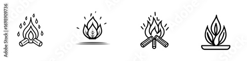 The Campfire Icon is a bold line art illustration of a campfire, ideal for symbolizing warmth, adventure, or the outdoors, with a simple design that is easily scalable and versatile
