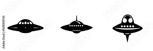 The term Unidentified Flying Object represents a classic, minimalist illustration of a UFO, silently hovering and poised for takeoff or arrival, ideal for themes of science fiction, mystery, and