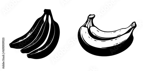 The 'Single Banana Silhouette' image features a single banana in a bold, black silhouette, set against a clean background, making it simple, striking, and versatile