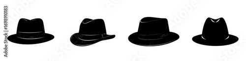A simple yet elegant black fedora hat icon, ideal for fashion, travel, or vintage-themed designs, is represented by the Stylish Fedora Hat Icon
