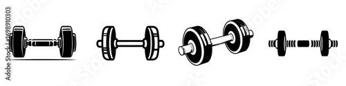 The Dumbbell Icon represents strength, fitness, and a healthy lifestyle through its minimalist black silhouette design, ideal for use in gym-related designs and workout apps