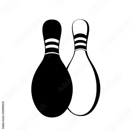 A simple yet striking black and white icon depicting a bowling pin and ball, ready to strike, is represented by the Bowling Pin and Ball Icon, perfect for game apps, websites