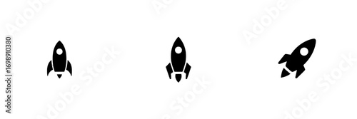 Launching into Success: Against a clean background, a stylized black rocket ship ascends, embodying innovation, speed, and rapid growth, ideal for startups, tech companies