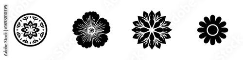 The Simple Flower Icon represents purity, growth, and simplicity through its minimalist black and white design of a single flower, making it perfect for modern website and app interfaces