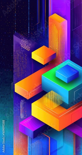 Abstract digital cityscape of vibrant cubes