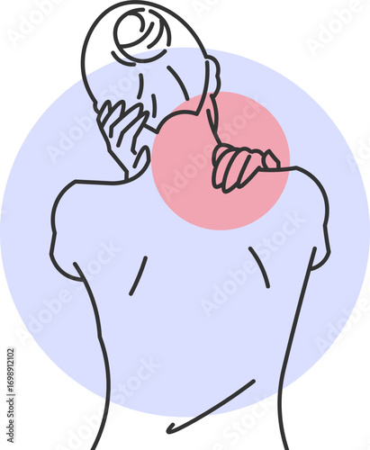 Woman experiencing severe pain in the cervical region and a tense neck