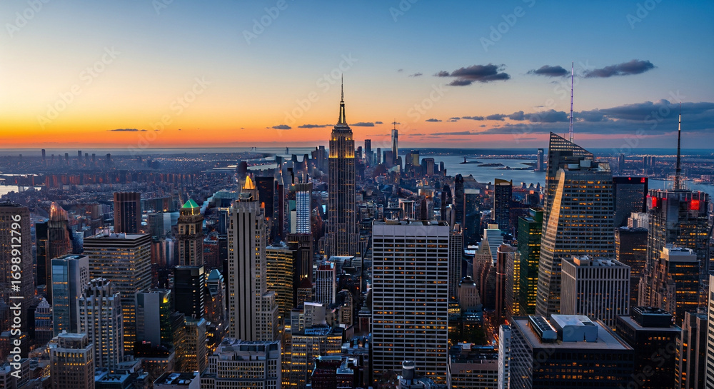Fototapeta premium Aerial View of New York City Skyline with Skyscrapers