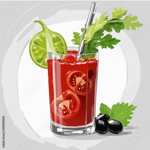 Bloody Mary Vector Cocktail Collection with Celery and Lime