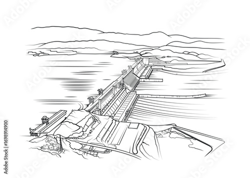 hydroelectric gravity dam vector illustration