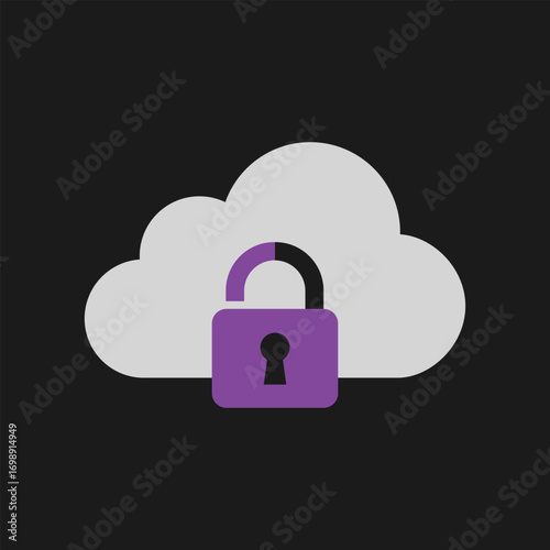 Secure cloud computing data protection concept with padlock and white cloud icon vector