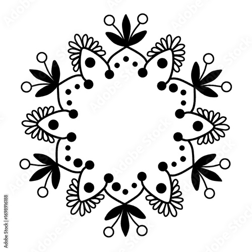 Doodle mandala circle frame for decorative or artistic elements, frames, and decorations