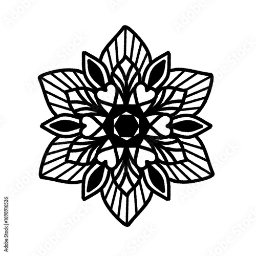 Doodle mandala or abstract decorative pattern in the form of a flower with a radial pattern.