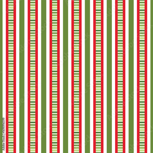 Traditional Christmas Palette of Horizontal Stripes Within Vertical Stripes creating a seamless pattern print