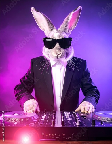 Rabbit DJ in a stylish suit