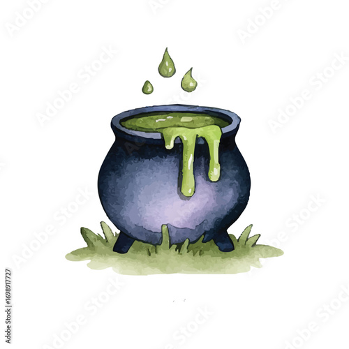 Halloween witch cauldron with potion magic hand painted watercolor design