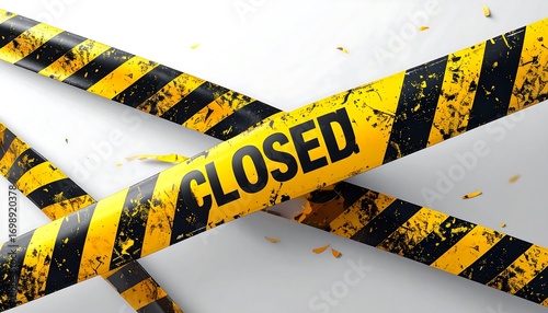 Two crossed caution tapes, yellow and black, with the word 