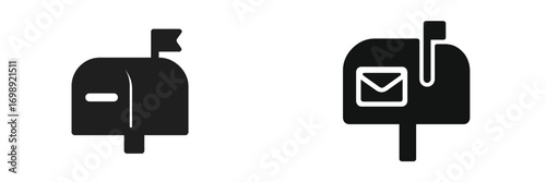 Decorative mailbox icons representing postal services and communication in a minimalist design