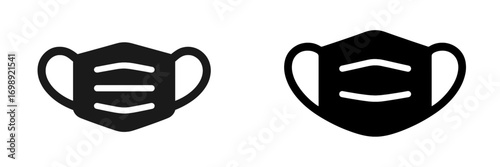 Different styles of medical face masks designed for protection shown in black and white colors
