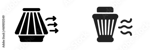 Graphic design of air filter and trash can icons representing waste management and air quality solutions for a cleaner environment