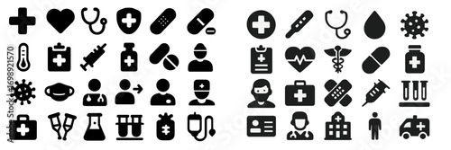 Health and medical icons representing various aspects of healthcare and treatment services