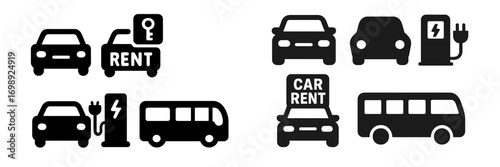 Car rental services offering electric vehicle options at charging stations in urban areas featuring various vehicle types