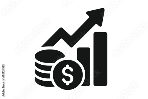 Financial growth icon representing increasing profits and investment trends in a simple black design