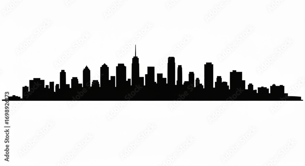 Fototapeta premium Silhouette of a cityscape with various buildings and skyscrapers against a white background showing urban life created with generative ai