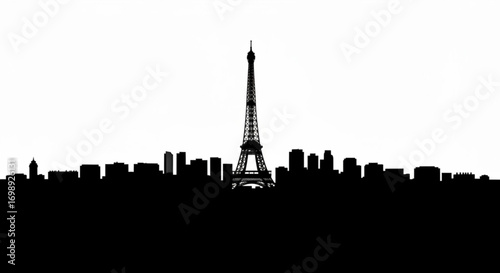 Silhouette of paris skyline with eiffel tower and city buildings in a monochrome black and white view created with generative ai